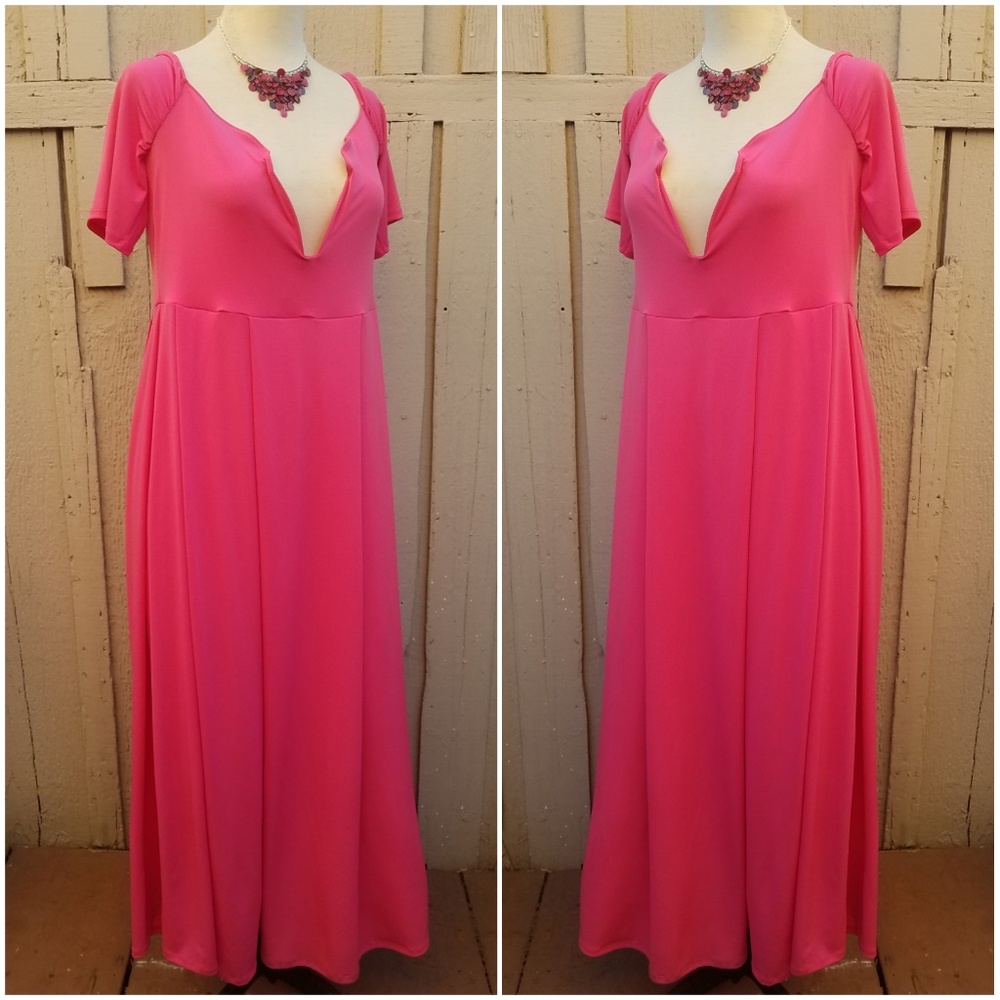 2x New Plus Size Pink Deep V Neck Long Dress
